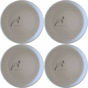 The Springbok Leaping Graceful Silhouette Bowl Set of 4 features a leaping springbok antelope silhouette design, perfect for adding a touch of nature to your dining experience.