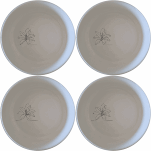 The Stromanthe Triostar Bowl Set of 4 features a minimalist design with a subtle abstract pattern, perfect for modern and contemporary dining settings.