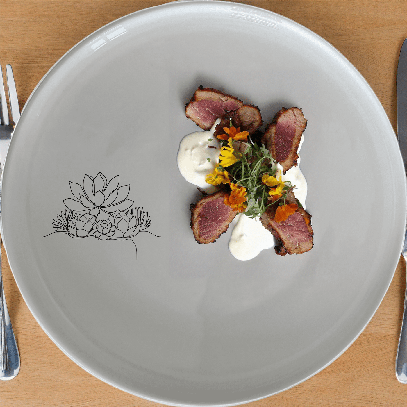 The Succulent Garden Side Plate Set of 4 features a minimalist design with a delicate succulent illustration, perfect for modern dining.
