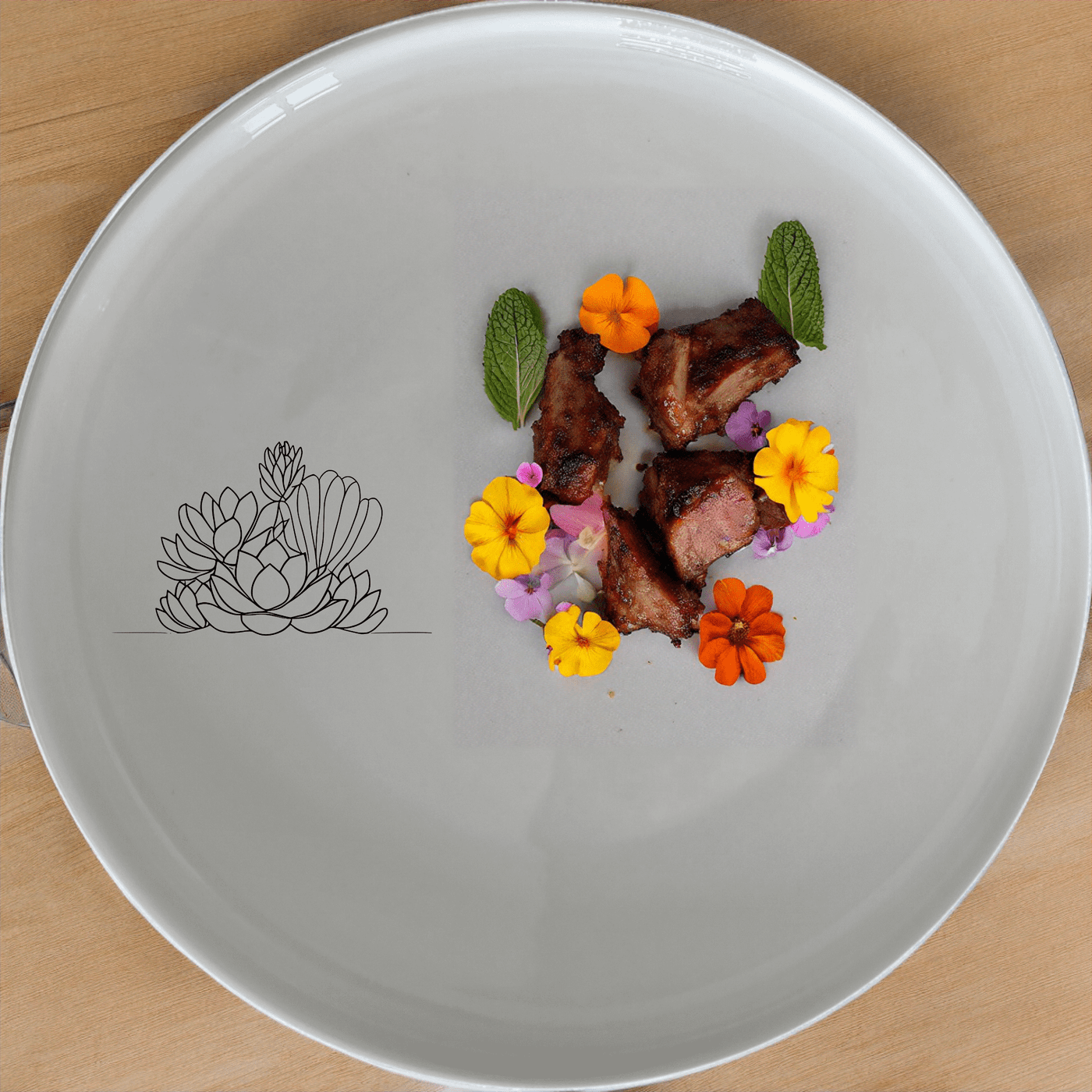 The Succulent Garden Side Plate Set of 4 features a minimalist design with a delicate succulent illustration, perfect for modern dining.