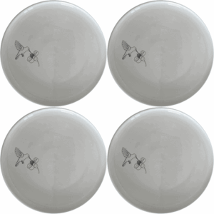 The Sunbird Flower Bloom Dinner Plate Set of 4 features elegant laser-etched designs perfect for any dining occasion.