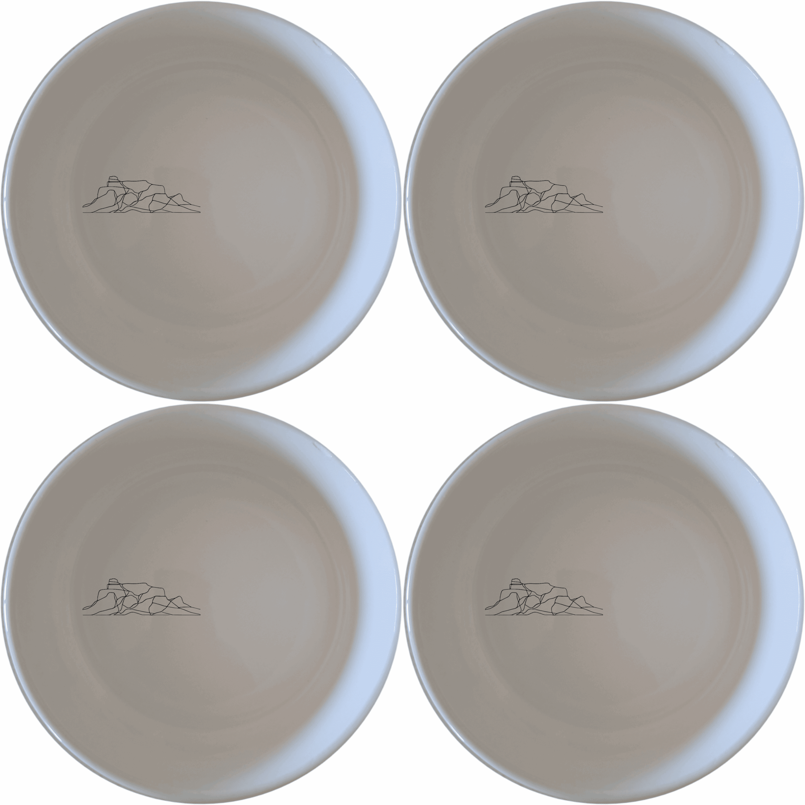 The Table Mountain Bowl Set of 4 features a minimalist design with a subtle silhouette of the iconic mountain range, perfect for everyday use or as a stylish gift.