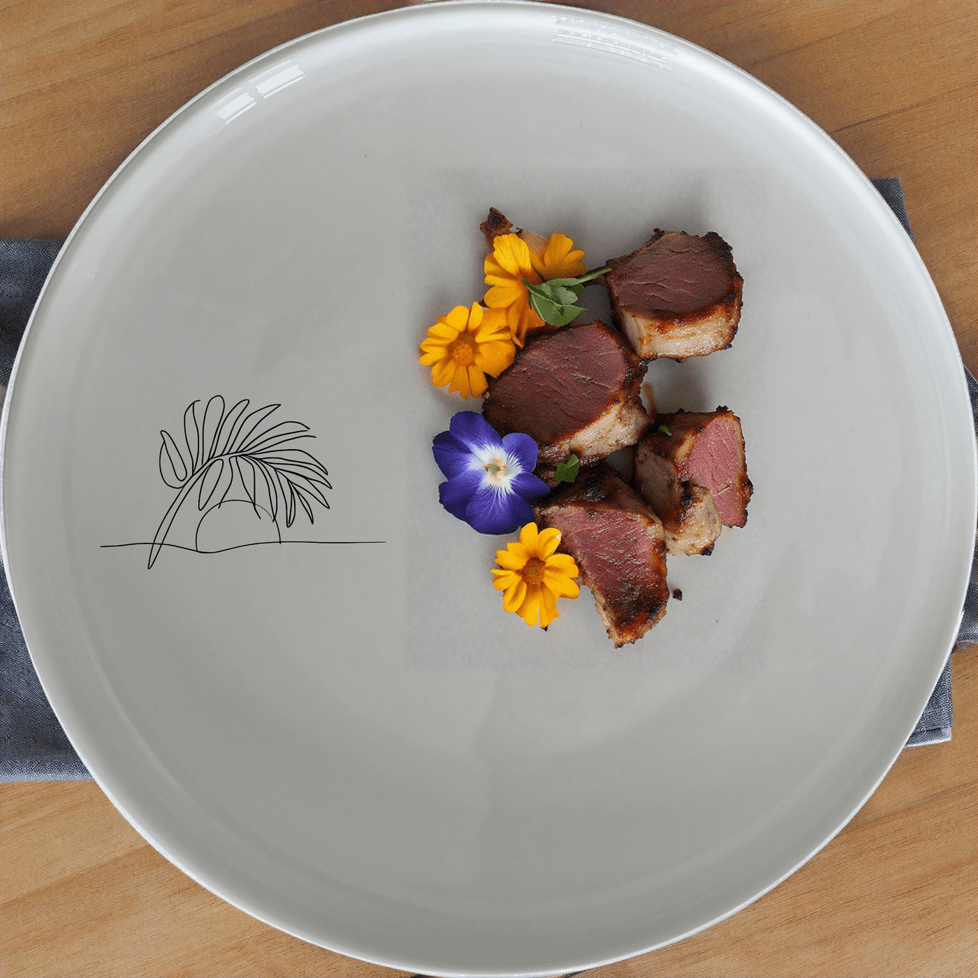 Tropical Palm Fronds Dinner Plate Set of 4 adds a serene beach vibe to your dining table with minimalist palm frond designs.