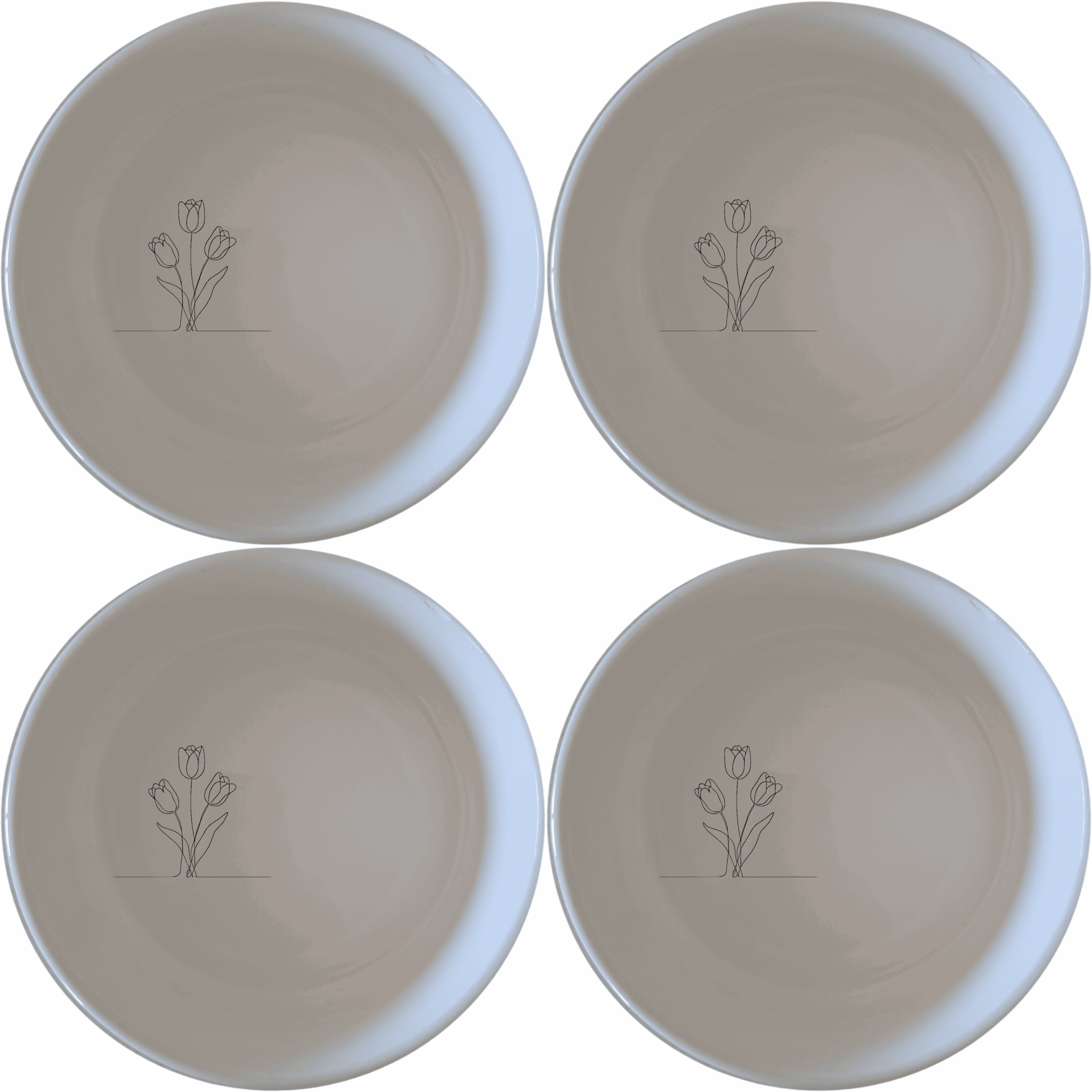 The Tulips Bowl Set of 4 features a minimalist design with elegant tulip illustrations, perfect for everyday use or special occasions.