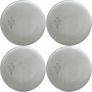 The Tulips Dinner Plate Set of 4 features a minimalist design with elegant tulip illustrations, perfect for any dining occasion.