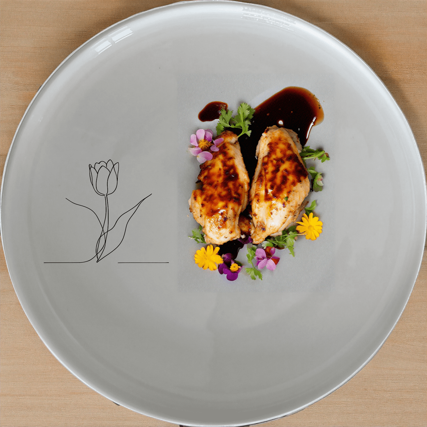 The Tulips Dinner Plate Set of 4 features a minimalist design with a single tulip illustration, perfect for modern dining.