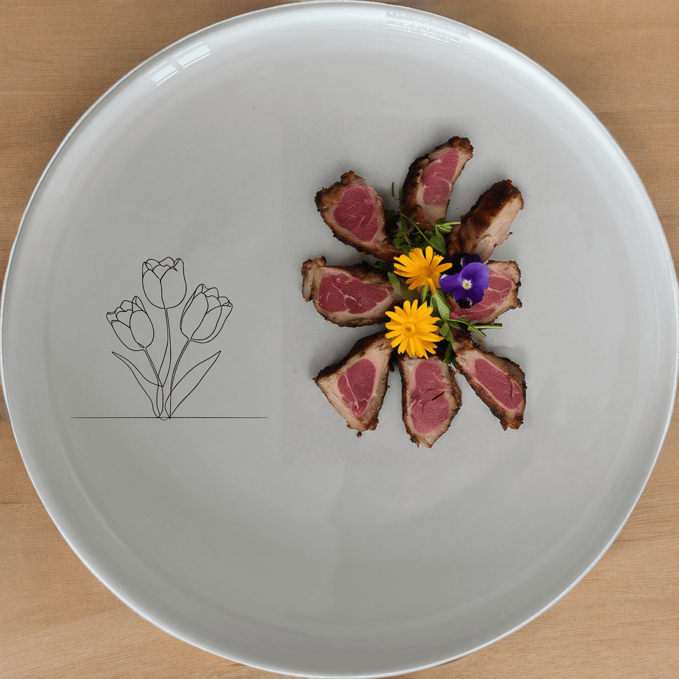 The Tulips Side Plate Set of 4 features a delicate laser-etched tulip design on white ceramic plates, perfect for everyday dining or special occasions.