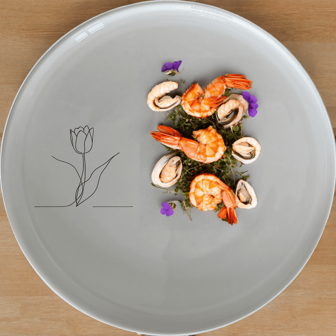 The Tulips Side Plate Set of 4 features a minimalist design with a single tulip illustration, perfect for adding a touch of nature to your dining table.