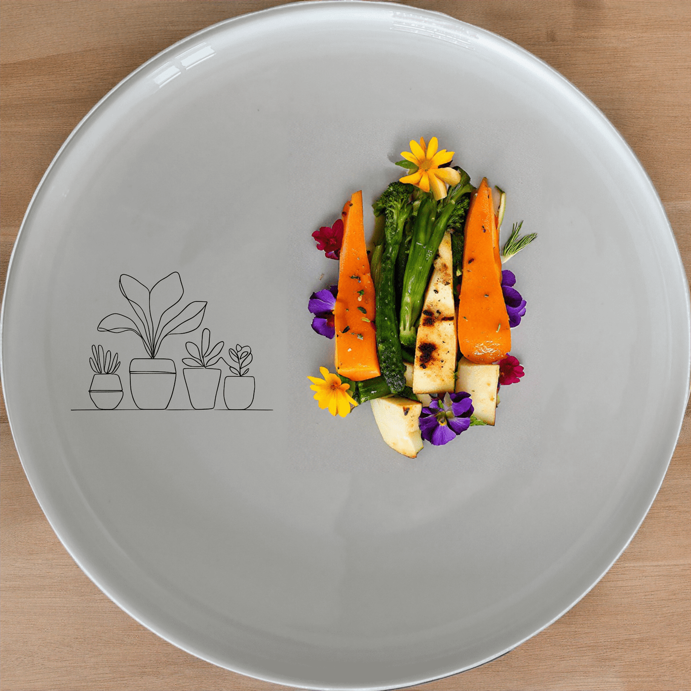 The Warm Terracotta Pots Leafy Plants Side Plate Set of 4 features minimalist plant illustrations, perfect for modern dining and everyday use.