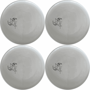 The Warthog Portrait Side Plate Set of 4 features a unique laser-etched design on a sleek white ceramic plate, perfect for adding a touch of art to your dining experience.
