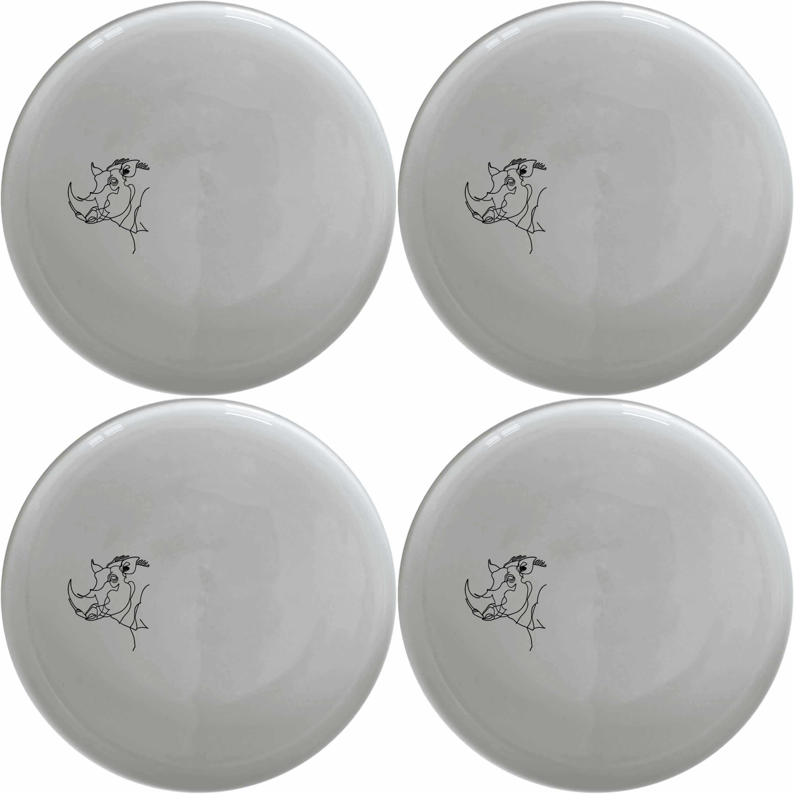 The Warthog Portrait Side Plate Set of 4 features a unique laser-etched design on a sleek white ceramic plate, perfect for adding a touch of art to your dining experience.