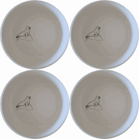 The Abstract Harbor Seal Bowl Set of 4 - Range 2 features minimalist harbor seal designs on white ceramic bowls, perfect for modern dining.