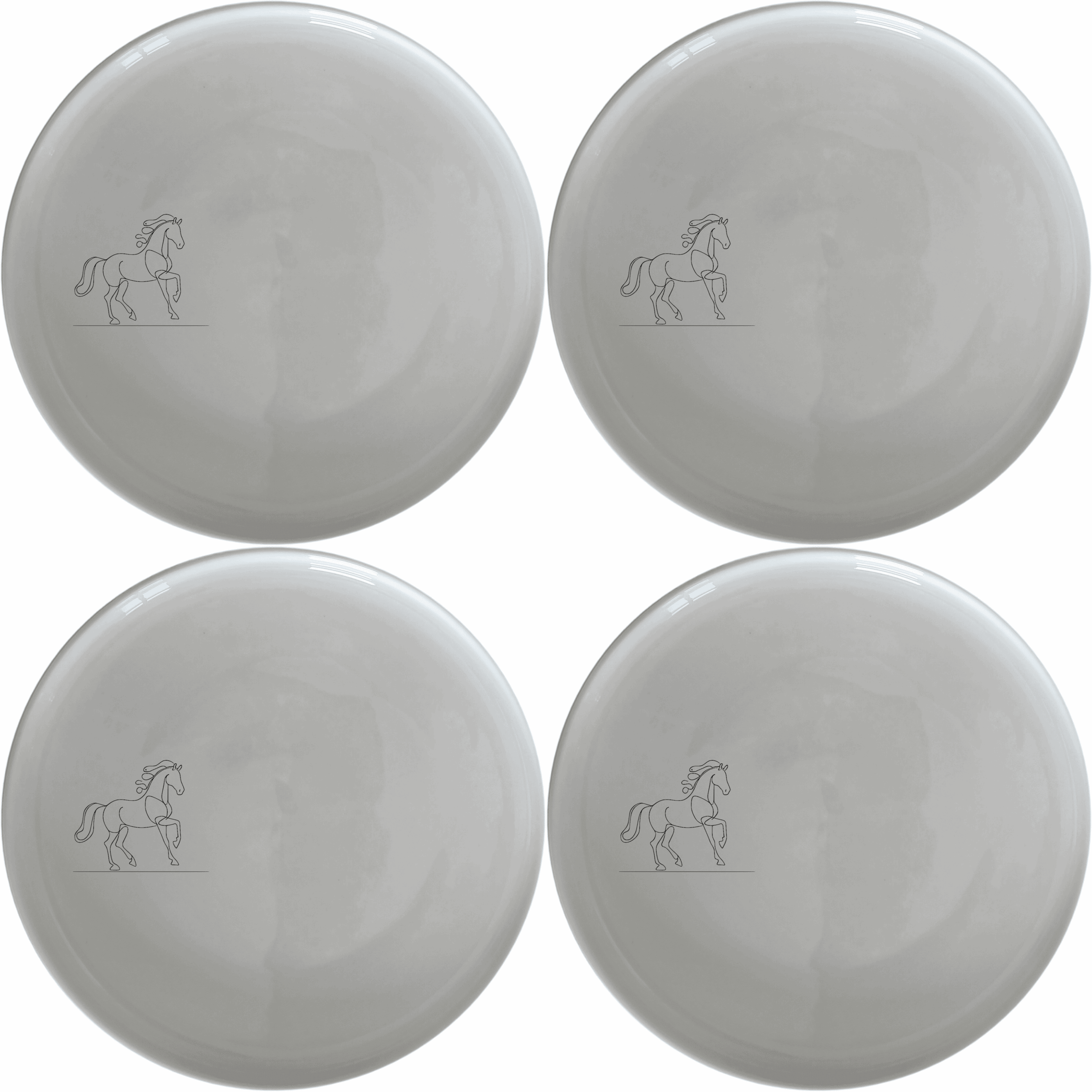 Year of Fire Horse Side Plate Set of 4 - Range 4 is a stunning set of four 21cm white ceramic side plates featuring a laser-etched design of a dynamic horse in motion, perfect for adding a touch of elegance to any dining table.