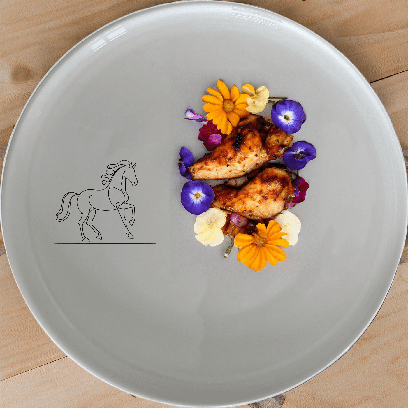 Year of Fire Horse Side Plate Set of 4 - Range 4 is a stunning set of four 21cm white ceramic side plates featuring a laser-etched design of a dynamic horse in motion, perfect for adding a touch of elegance to any dining table.