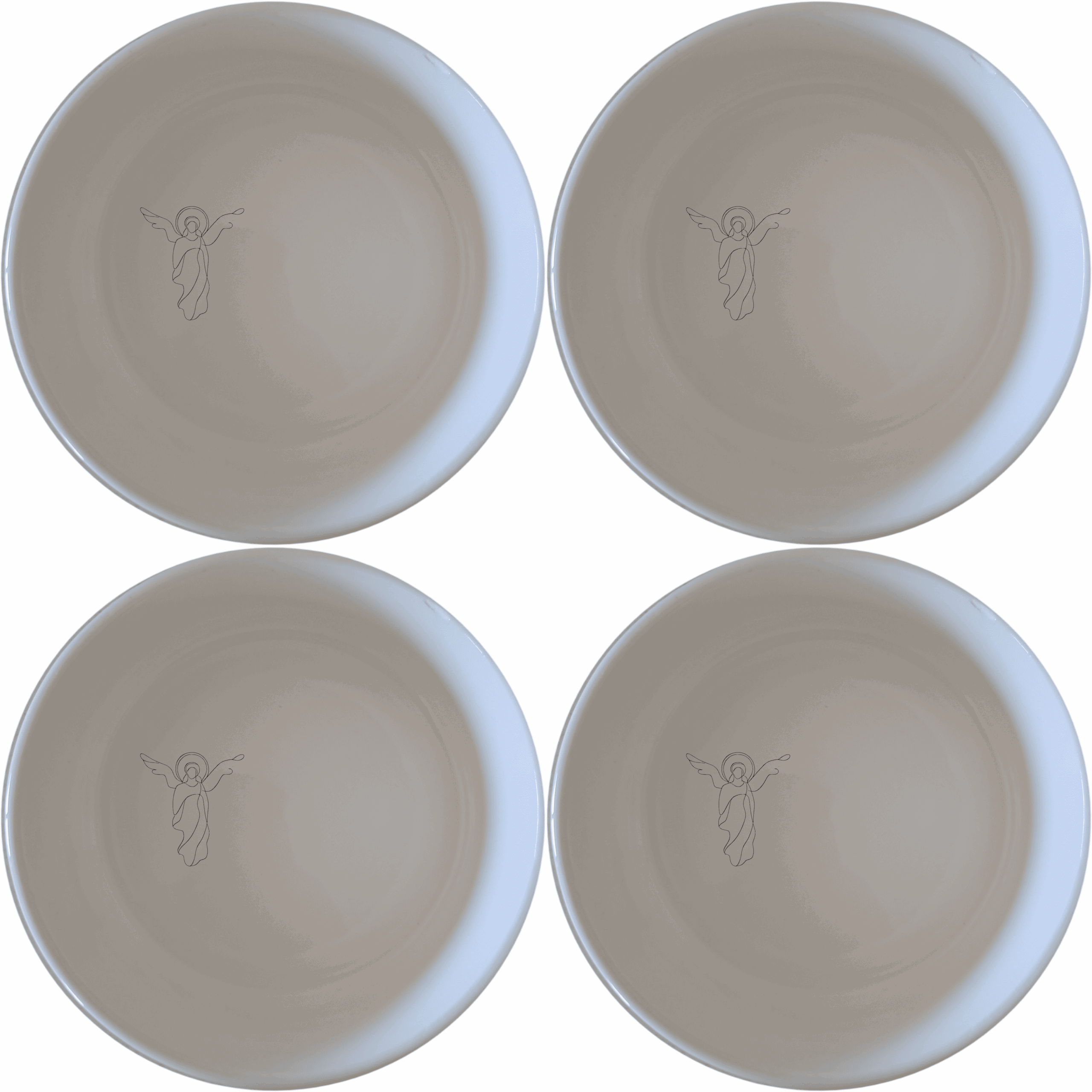 Discover the Christian Imagery Bowl Set of 4, a beautifully designed set of four white ceramic bowls featuring subtle religious artwork.
