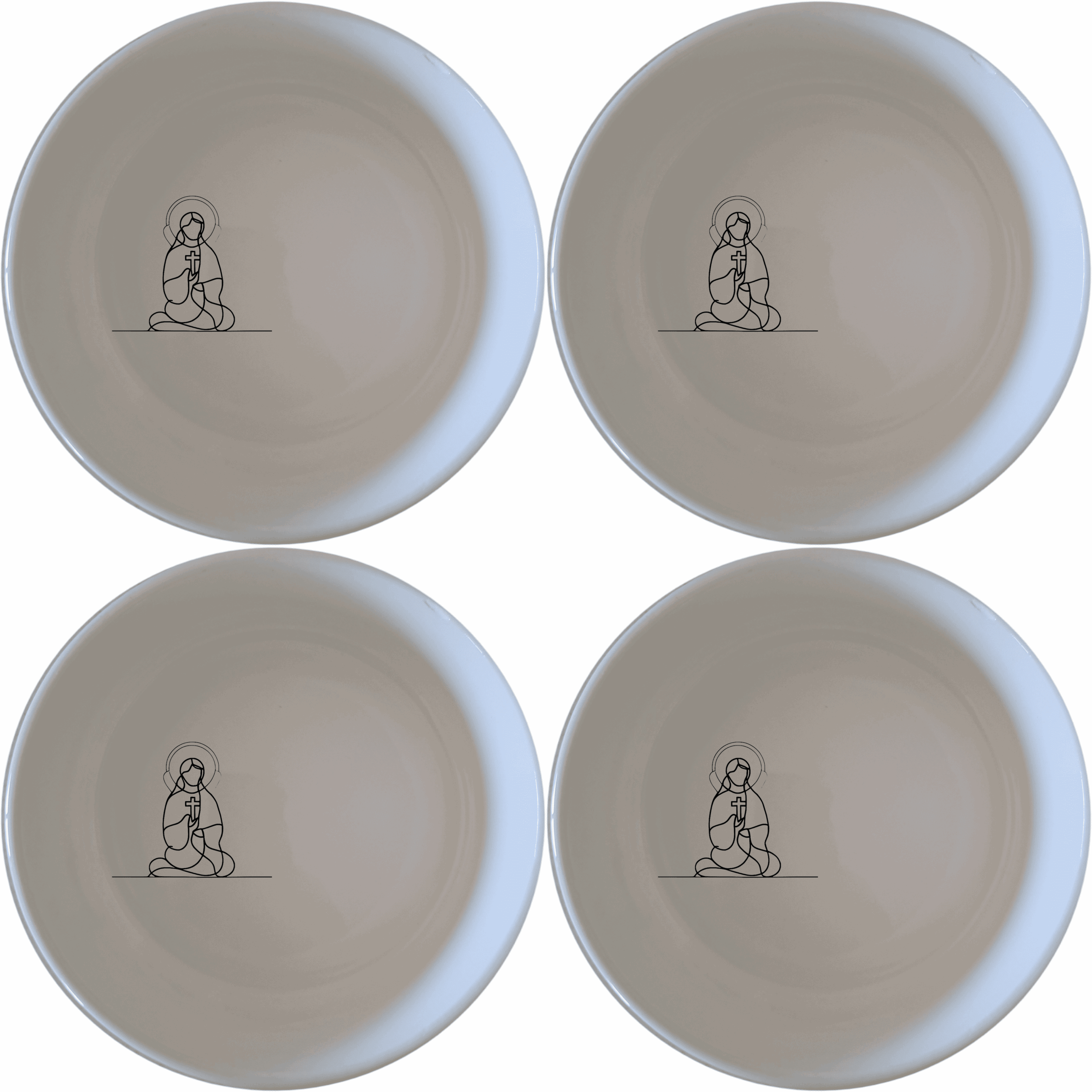 The Christian Imagery Bowl Set of 4 features a serene and contemplative design, perfect for daily use or special occasions.