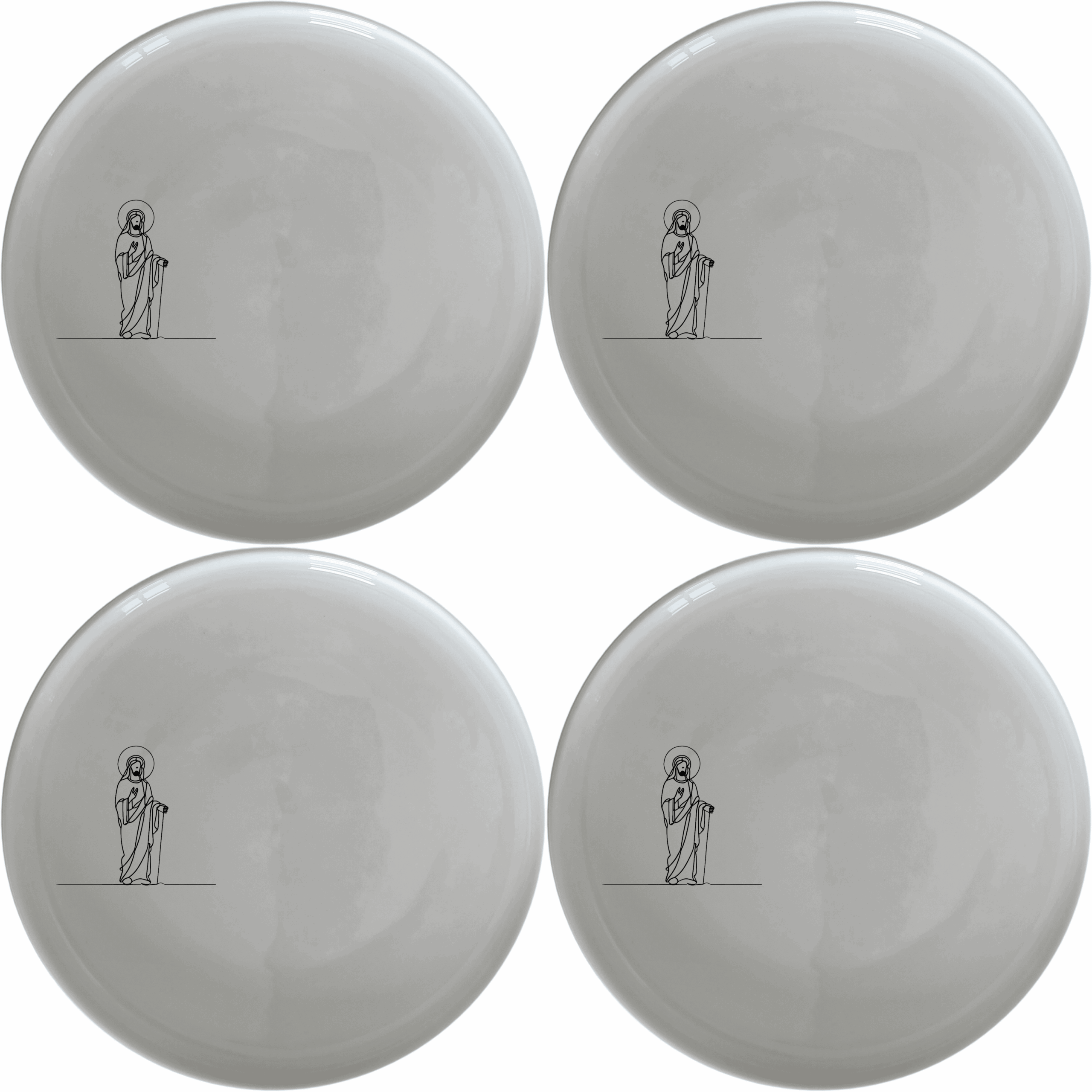 Jesus Figure Dinner Plate Set of 4 features a classic depiction of Jesus, perfect for religious-themed dining and ceremonies.