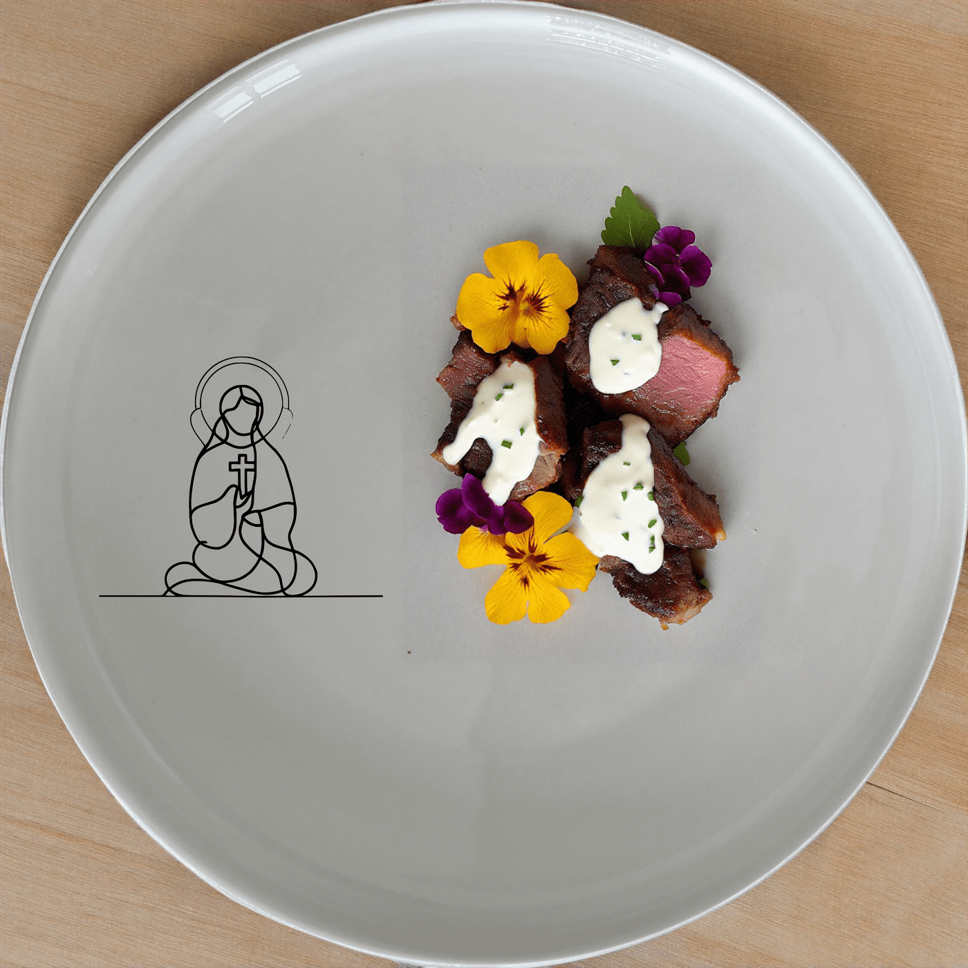 The Christian Imagery Dinner Plate Set of 4 features a serene and contemplative design, perfect for adding a touch of spirituality to your dining experience.