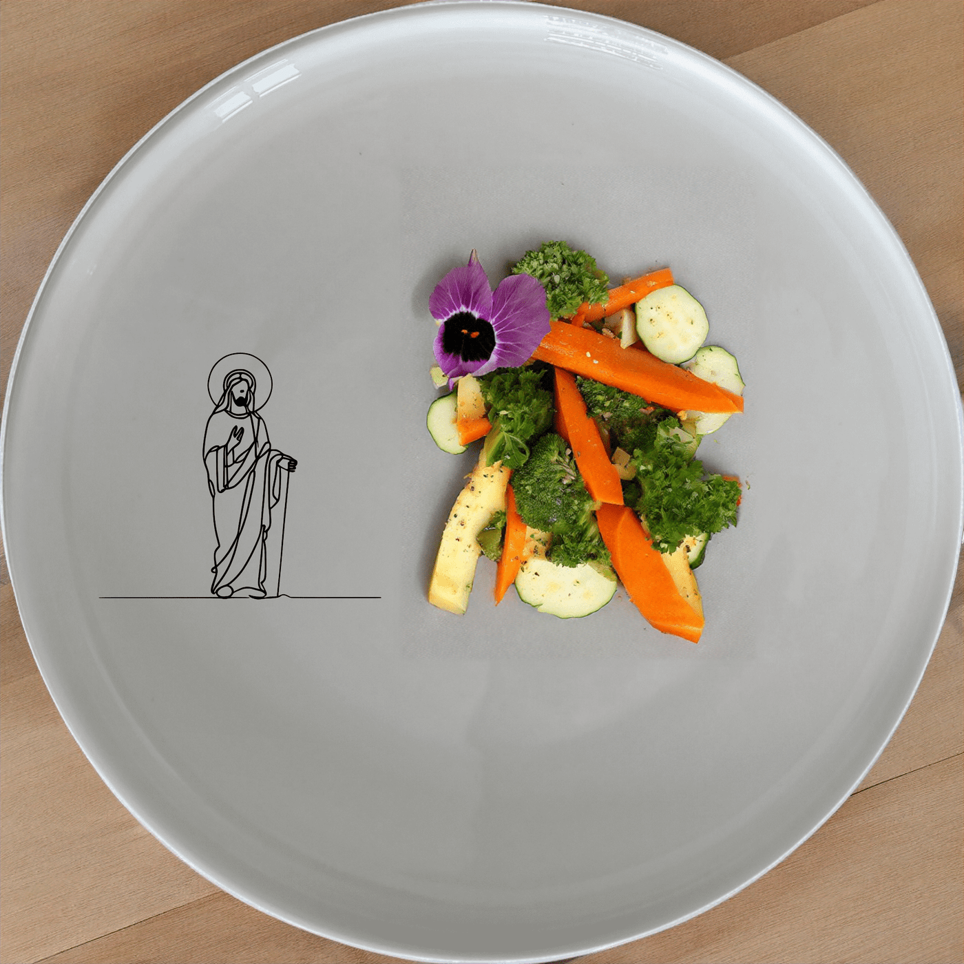 Jesus Figure Dinner Plate Set of 4 features a classic depiction of Jesus, perfect for religious-themed dining and ceremonies.