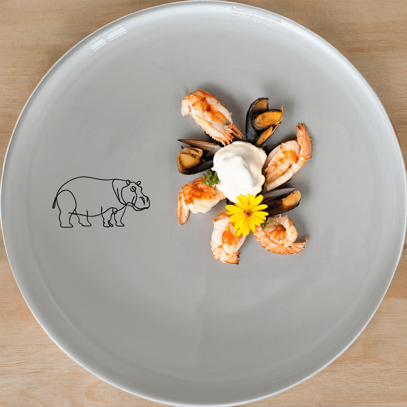 The Curvey Sillohuette Hippo Dinner Plate Set of 4 - Range 2 features a sleek, modern design with a subtle silhouette of a hippo, perfect for contemporary dining settings.