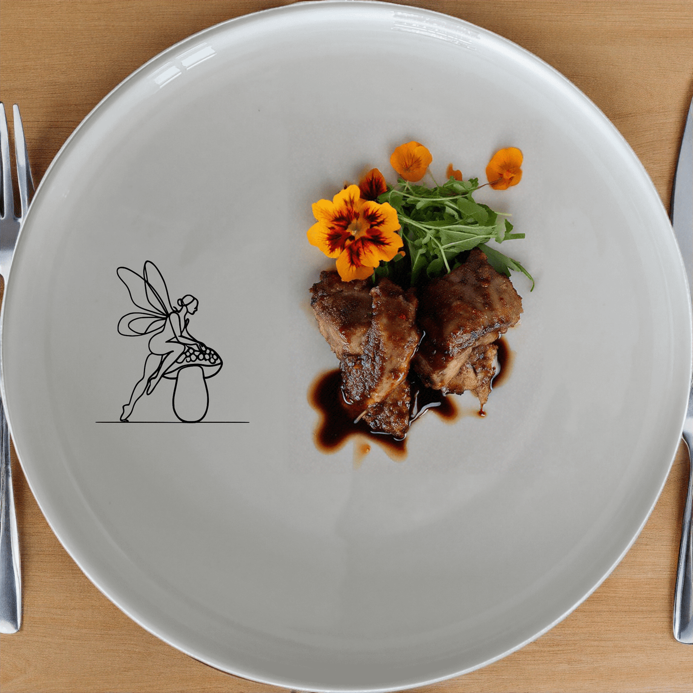 The Delicate Fairy Toadstool Side Plate Set of 4 features an enchanting illustration of a fairy on a toadstool, perfect for adding a touch of magic to your dining table.