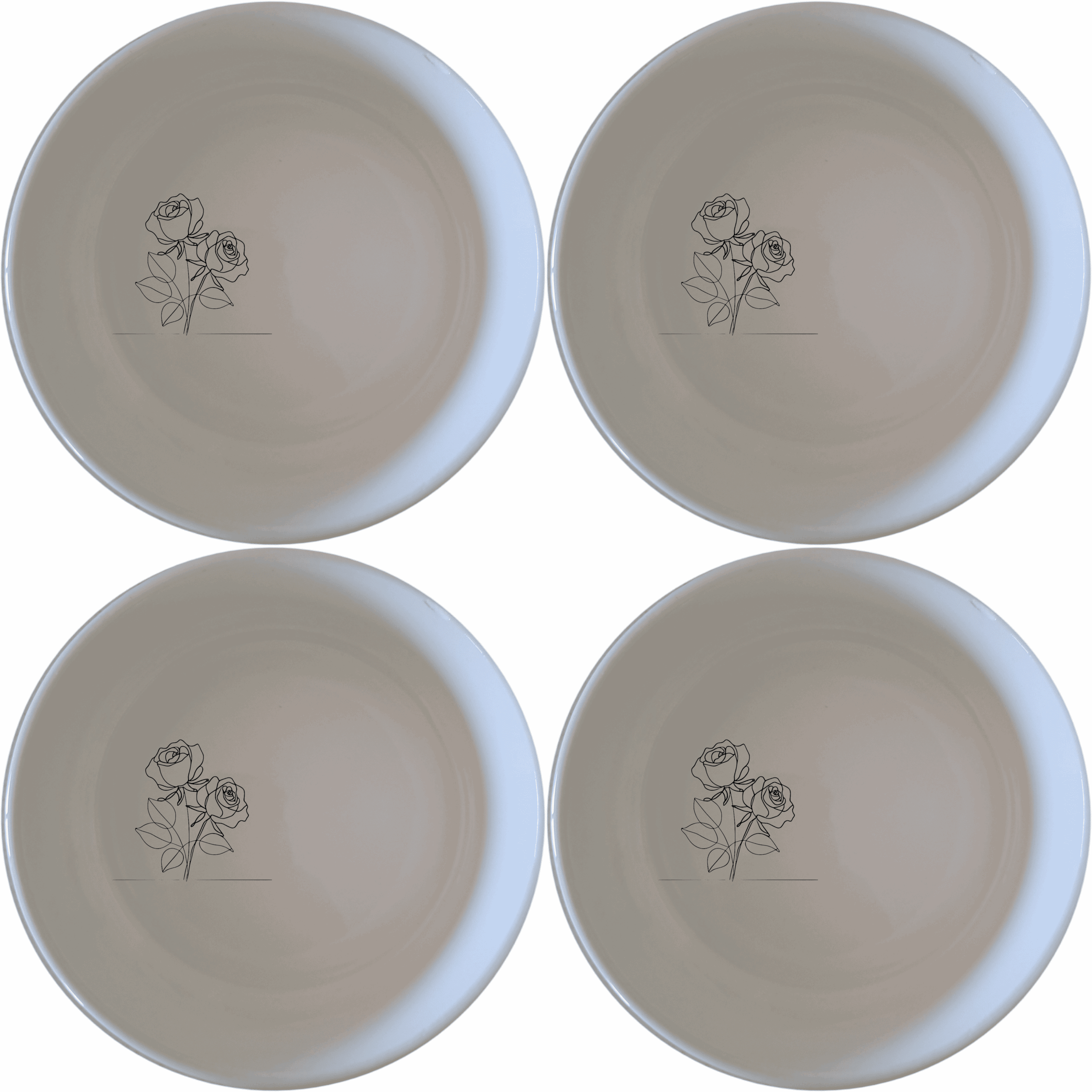 The Delicate Roses Bowl Set of 4 features a minimalist rose design, perfect for everyday use and special occasions.