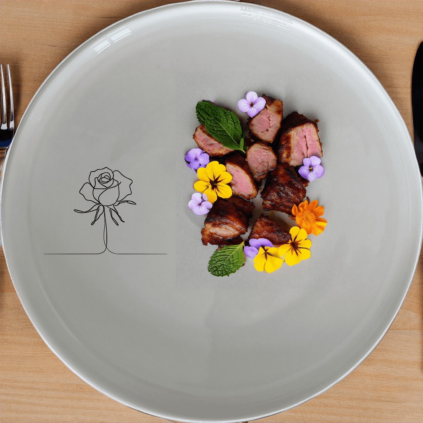 Delicate Roses Dinner Plate Set of 4 adds a touch of elegance to your dining table with its minimalist rose design.