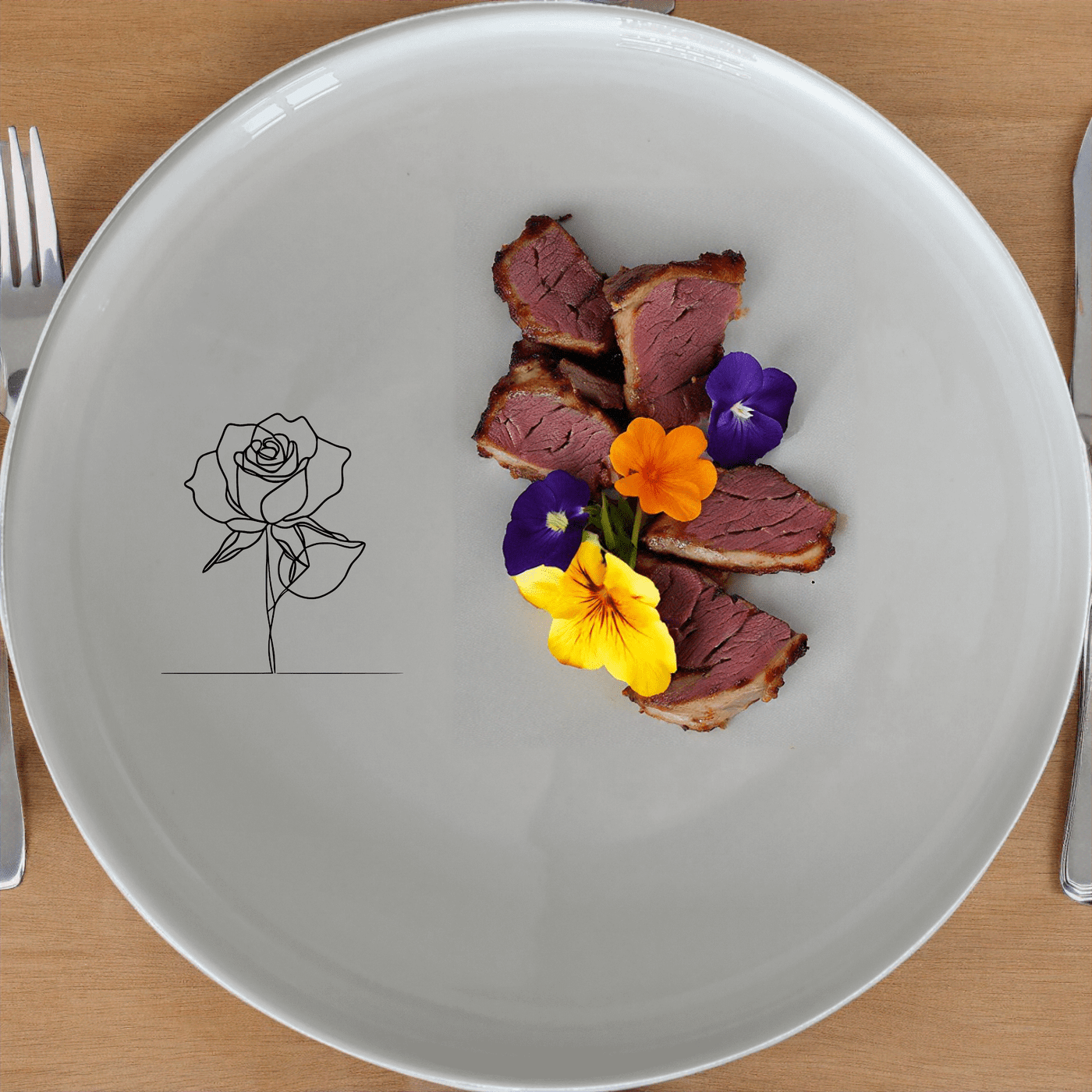 The Delicate Roses Side Plate Set of 4 features a minimalist rose design, perfect for adding a touch of elegance to any dining setting.