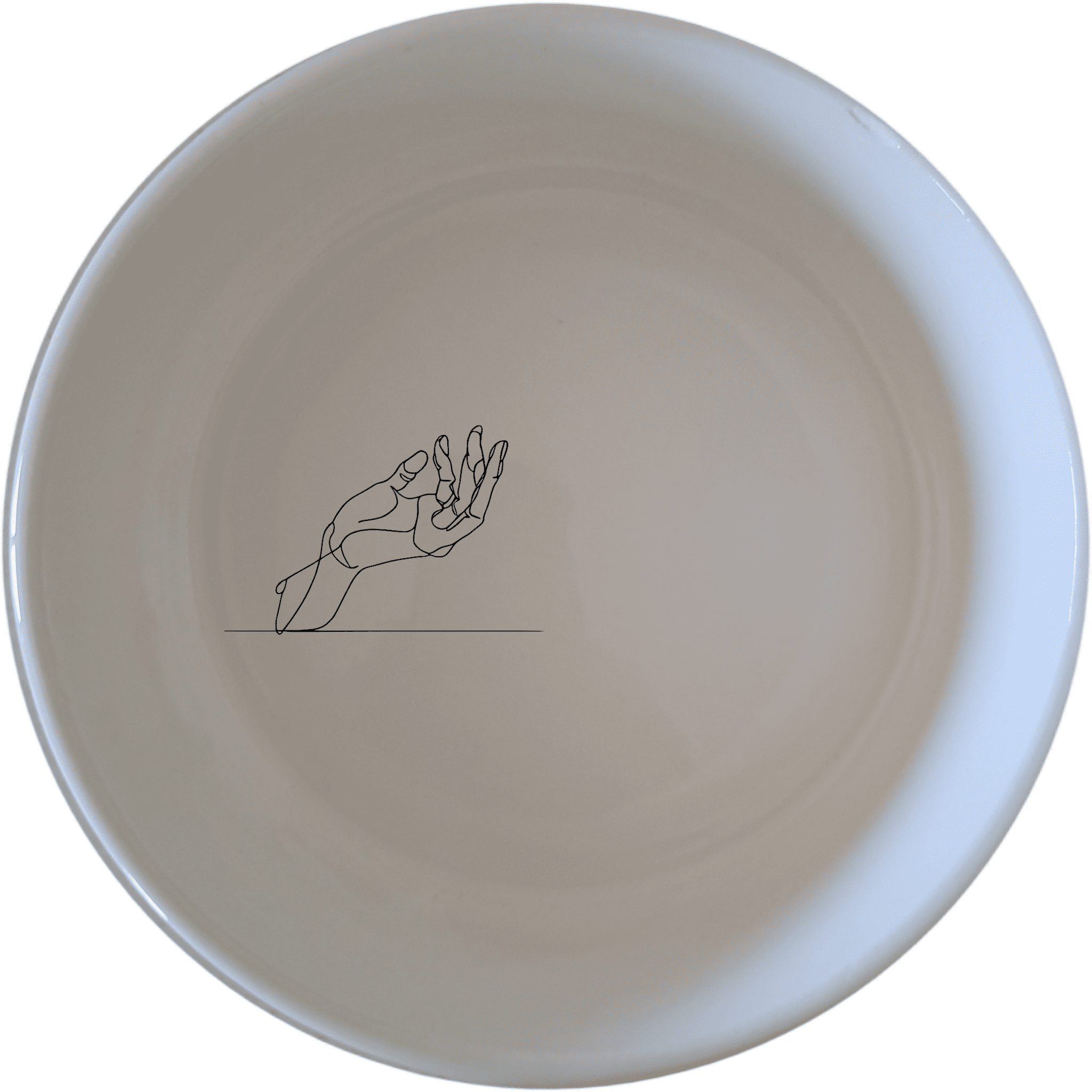 The Hand Drawing Flat Bowl Set of 4 - Range 4 features minimalist line art of a hand on each bowl, perfect for modern and contemporary dining settings.