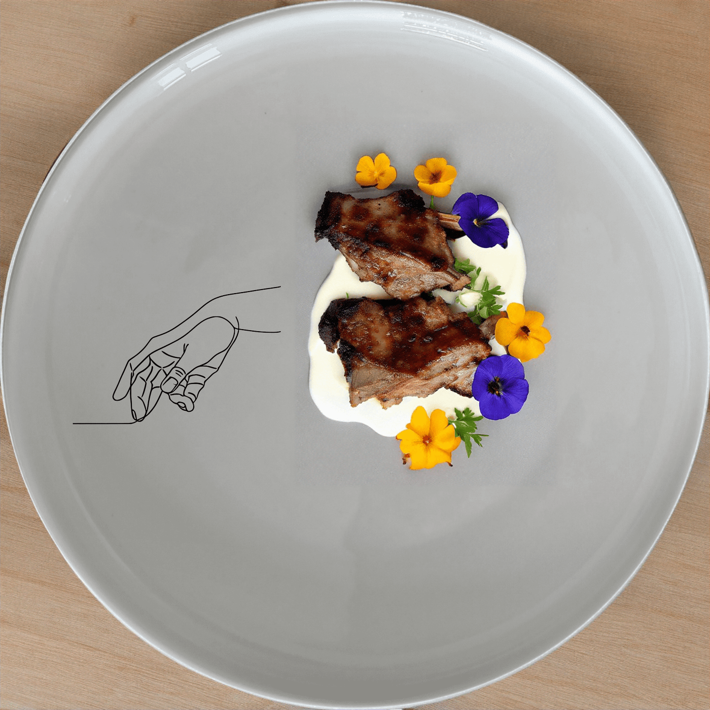 The Drawing Hand Side Plate Set of 4 - Range 1 features a minimalist, laser-etched design that adds a touch of modern art to your dining table.