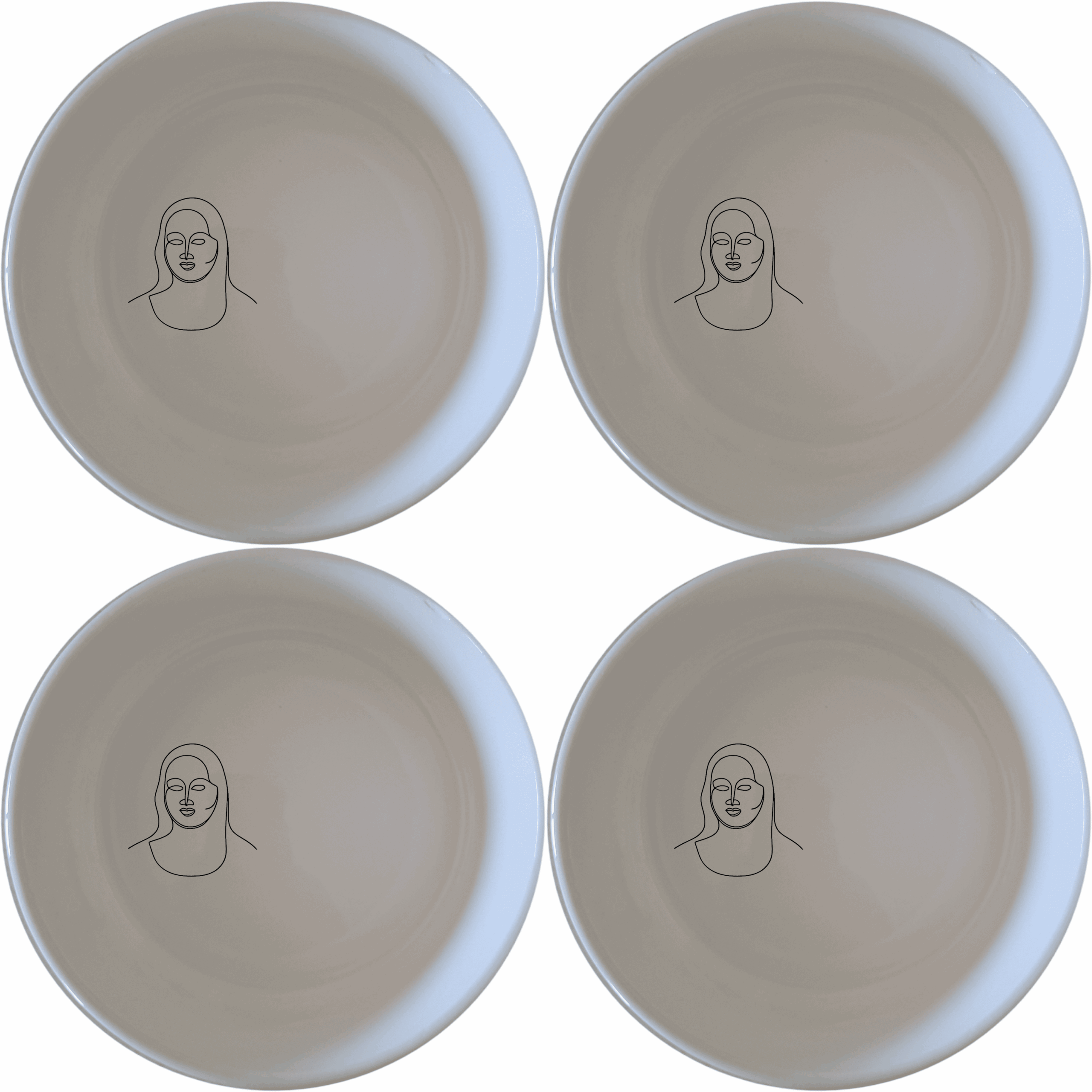 The Curvy Fat Mona Lisa Bowl Set of 4 - Range 1 features a minimalist design with a subtle artistic touch, perfect for modern dining.