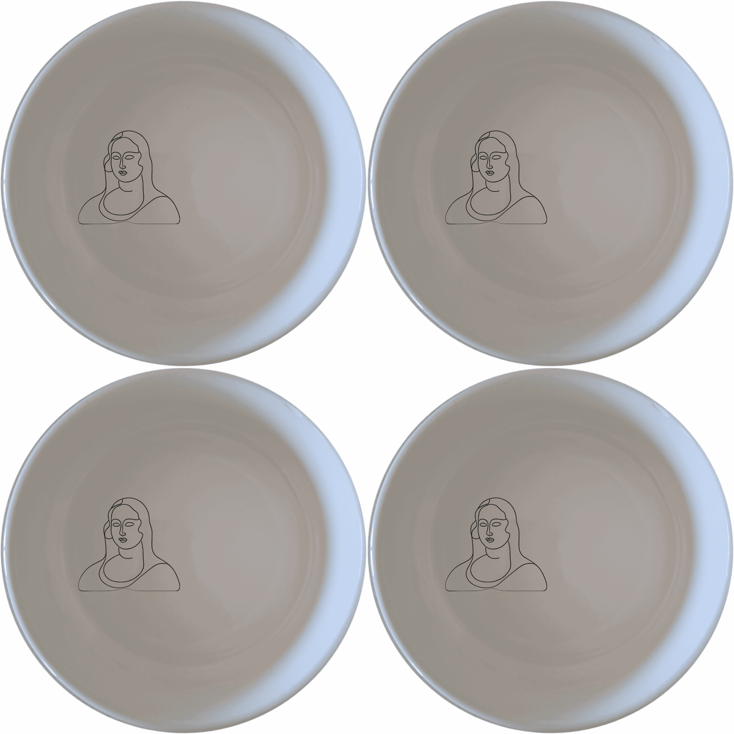 The Curvy Fat Mona Lisa Bowl Set of 4 - Range 2 features a minimalist design with a subtle, elegant silhouette, perfect for modern dining.