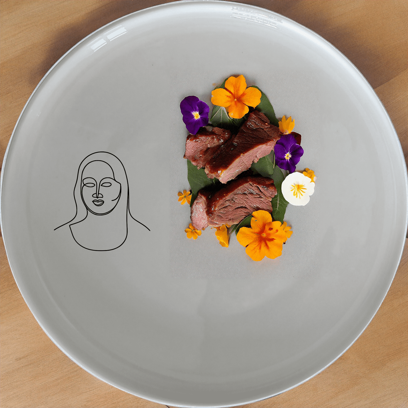 Curvy Fat Mona Lisa Face Dinner Plate Set of 4 - Range 1 is a stunning collection of ceramic plates featuring an abstract, artistic depiction of the iconic Mona Lisa. Perfect for modern and artistic home settings.