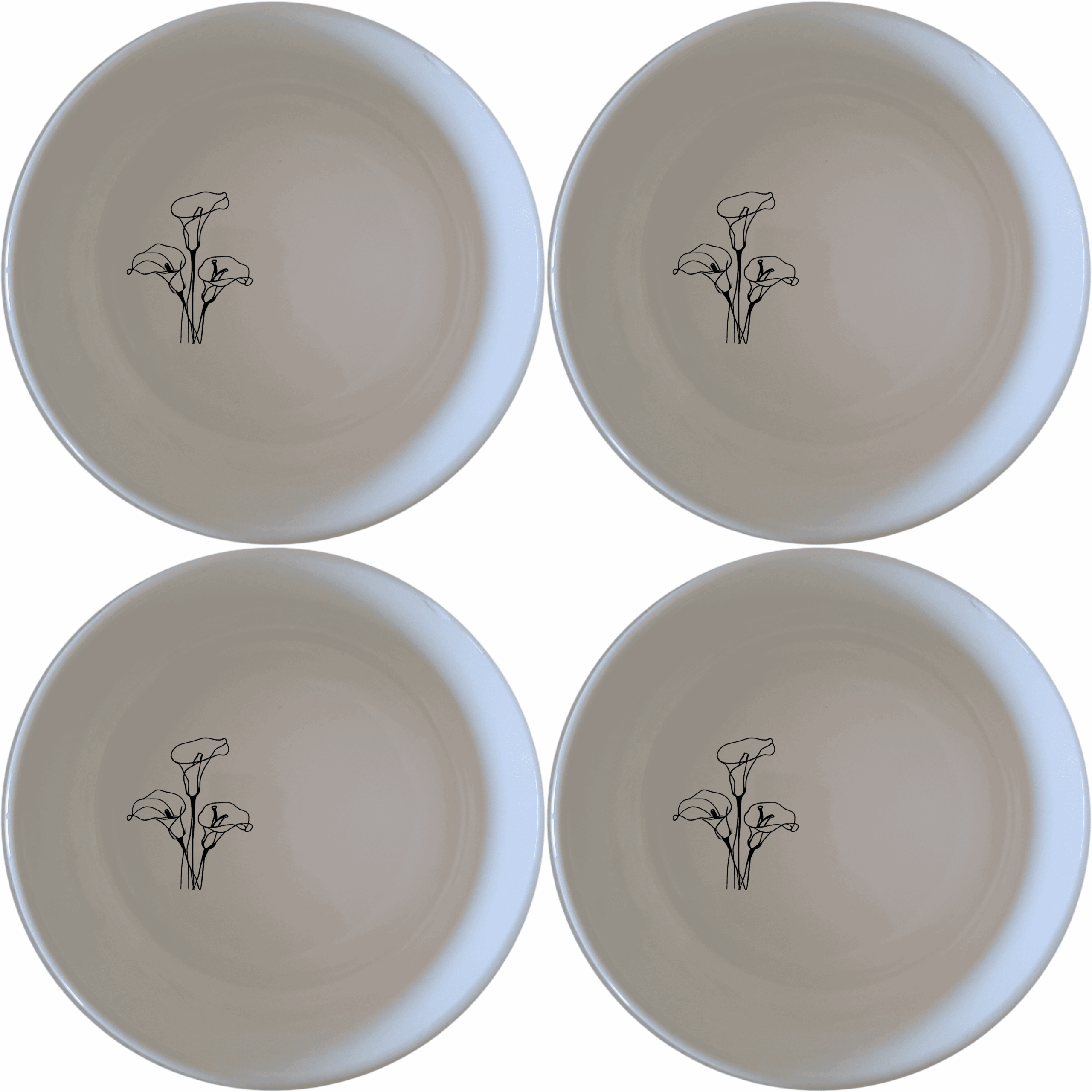Arum Lilies Bowl Set of 4 - Range 1 is a beautiful, minimalist set of four white ceramic bowls, each featuring a delicate laser-etched design of arum lilies. Perfect for everyday use or special occasions, these bowls add a touch of elegance to any dining table.