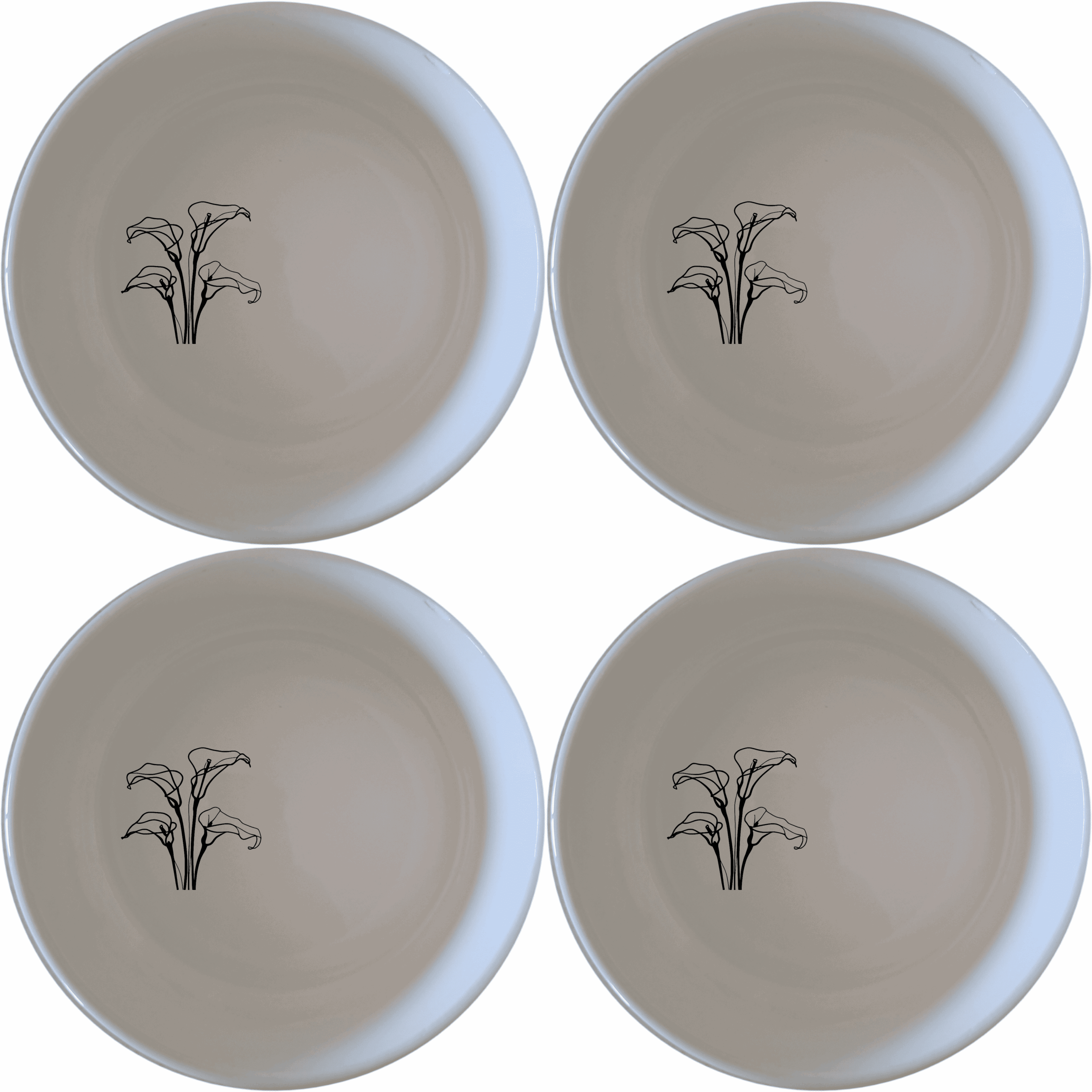 Arum Lilies Bowl Set of 4 - Range 3 is a beautiful set of four white ceramic bowls featuring a delicate laser-etched design of arum lilies, perfect for any dining occasion.