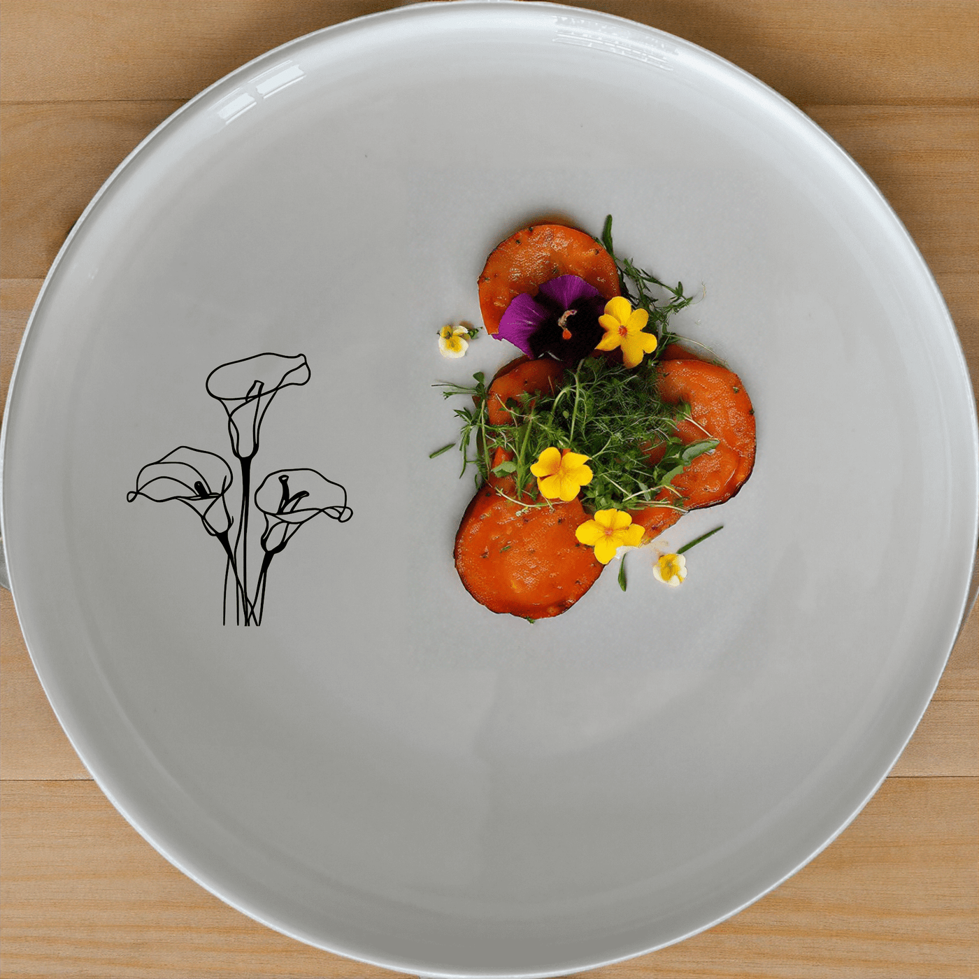 Arum Lilies Dinner Plate Set of 4 - Range 1 is a stunning addition to any dining table, featuring elegant laser-etched designs on white ceramic plates.
