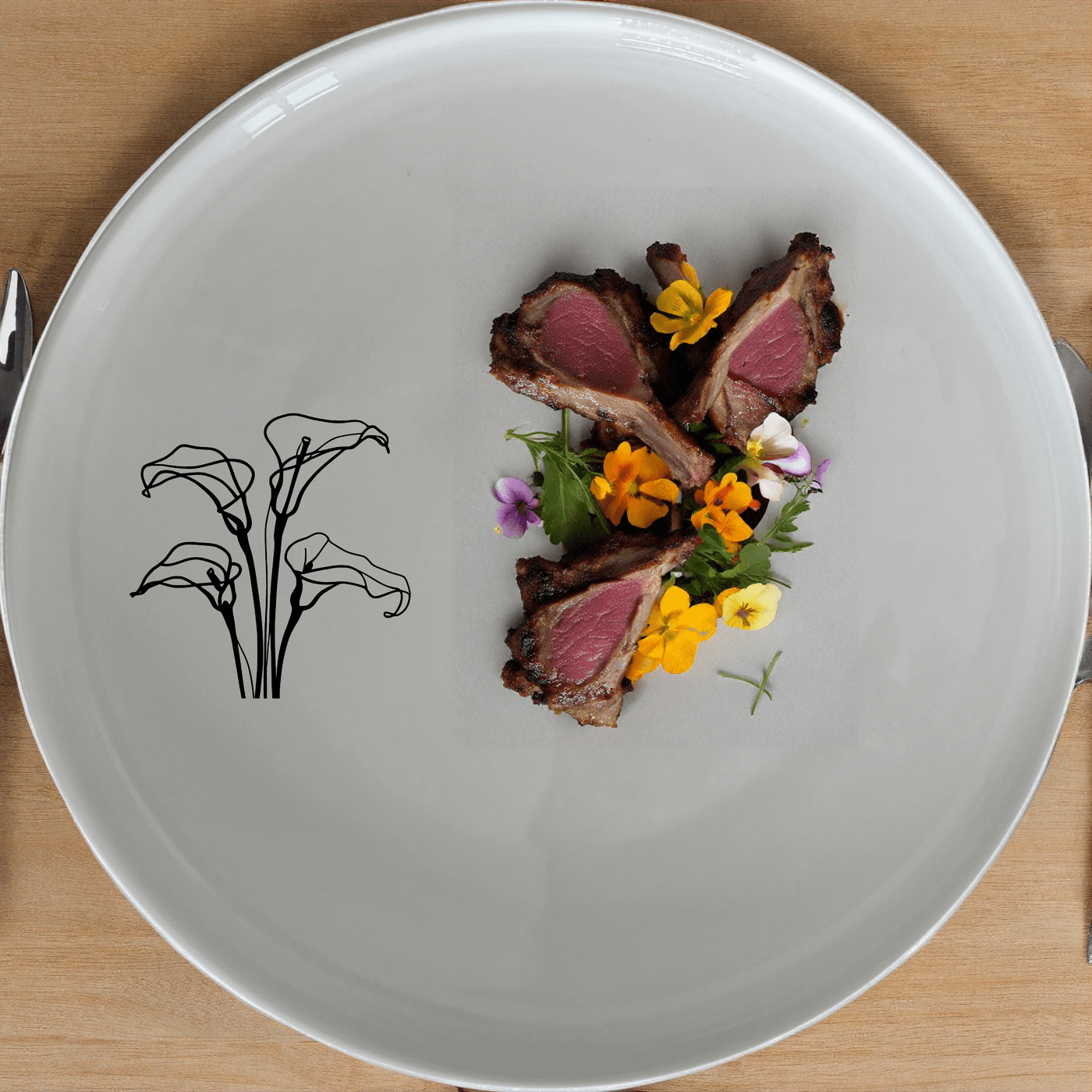 Arum Lilies Dinner Plate Set of 4 - Range 3 is a stunning set of four white ceramic dinner plates, each featuring a delicate laser-etched design of arum lilies. Perfect for adding a touch of sophistication to any dining table.