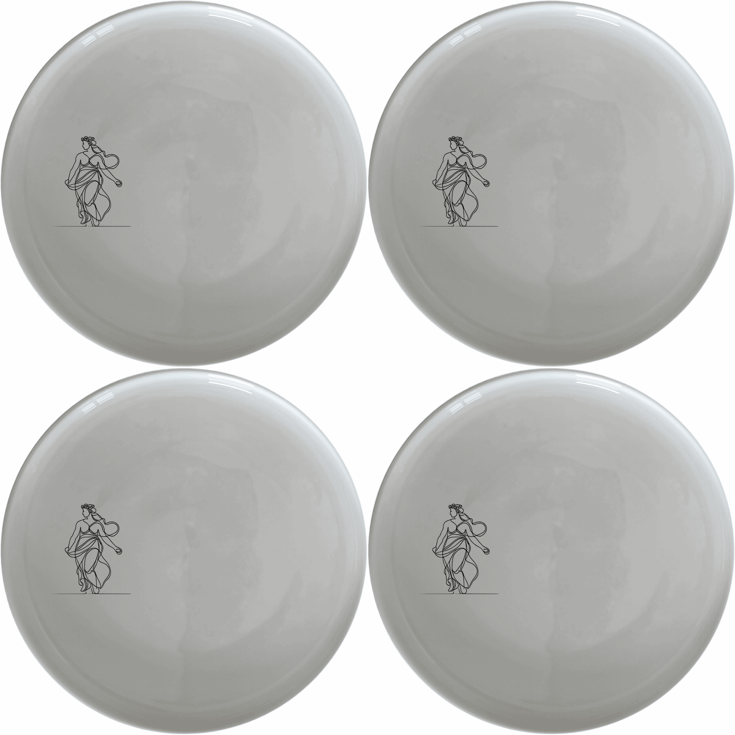 The Greek Mythology Imagery Dinner Plate Set of 4 - Range 2 brings classical elegance to your dining table with timeless artwork.