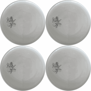 The Hindu Imagery Side Plate Set of 4 brings spiritual elegance to your dining table with intricate laser-etched designs.