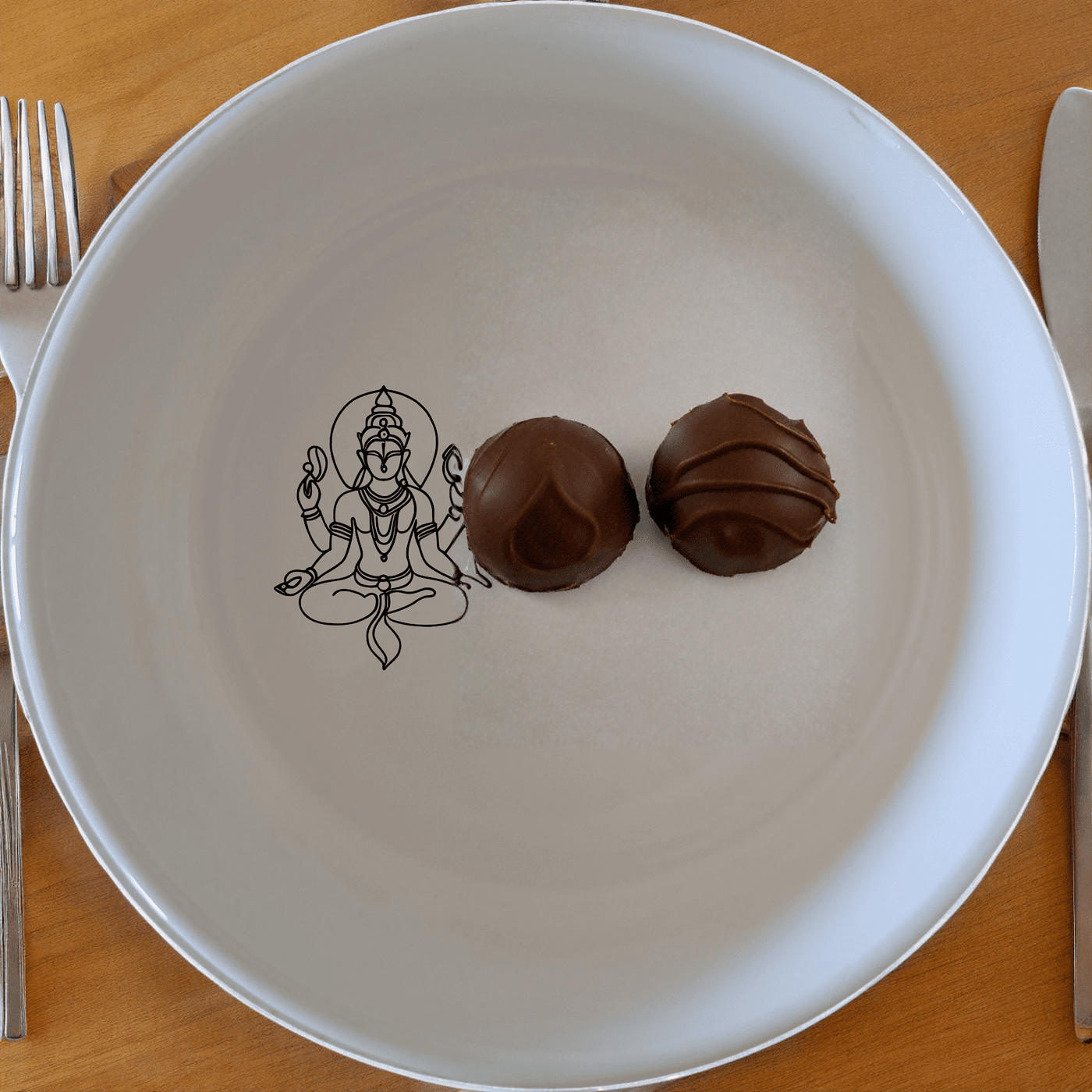 Discover the Hindu Imagery Panda Flat Bowl Set of 4, a beautifully crafted set of four white ceramic bowls with intricate Hindu imagery.