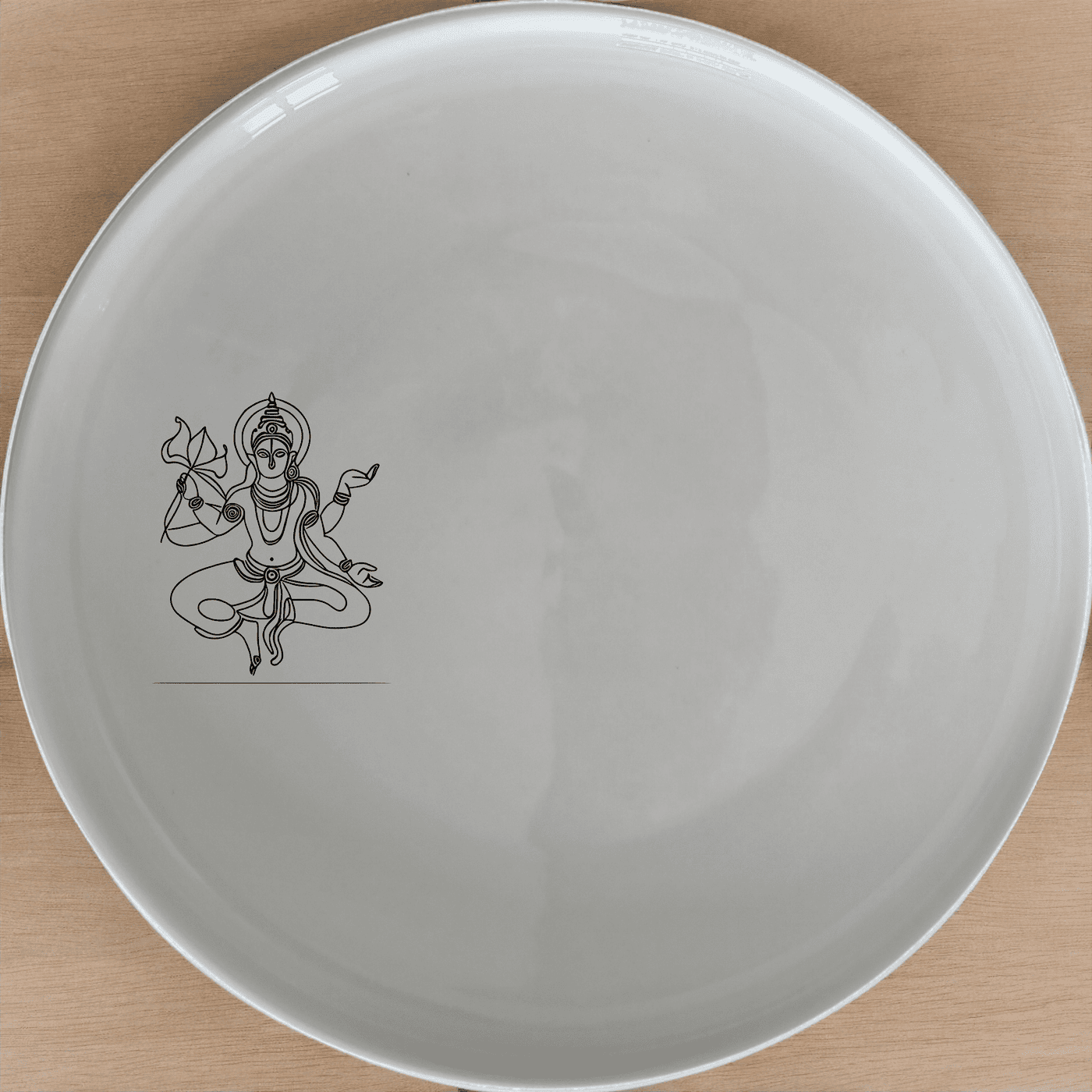 Discover the Hindu Imagery Dinner Plate Set of 4, a stunning collection of ceramic plates featuring intricate spiritual artwork.