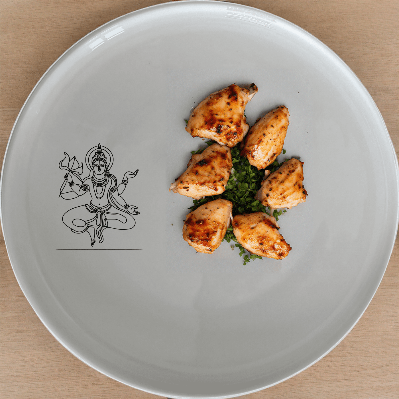 Discover the Hindu Imagery Dinner Plate Set of 4, a stunning collection of ceramic plates featuring intricate spiritual artwork.
