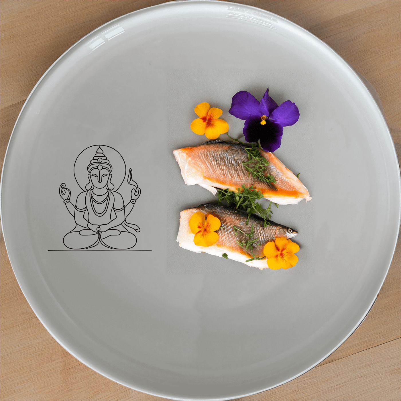 The Hindu Imagery Side Plate Set of 4 features intricate laser-etched designs on white ceramic plates, perfect for everyday use or special occasions.