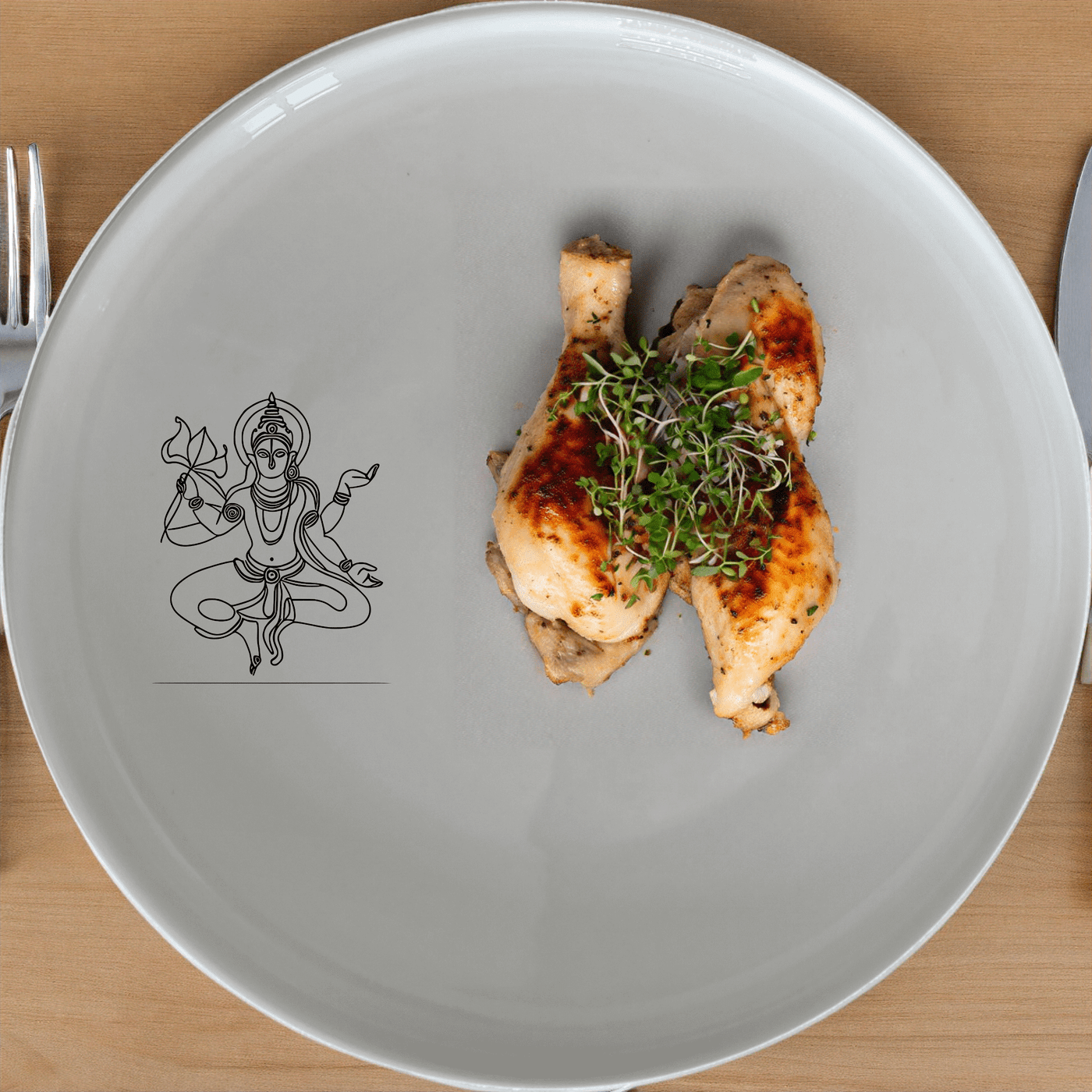 The Hindu Imagery Side Plate Set of 4 brings spiritual elegance to your dining table with intricate laser-etched designs.