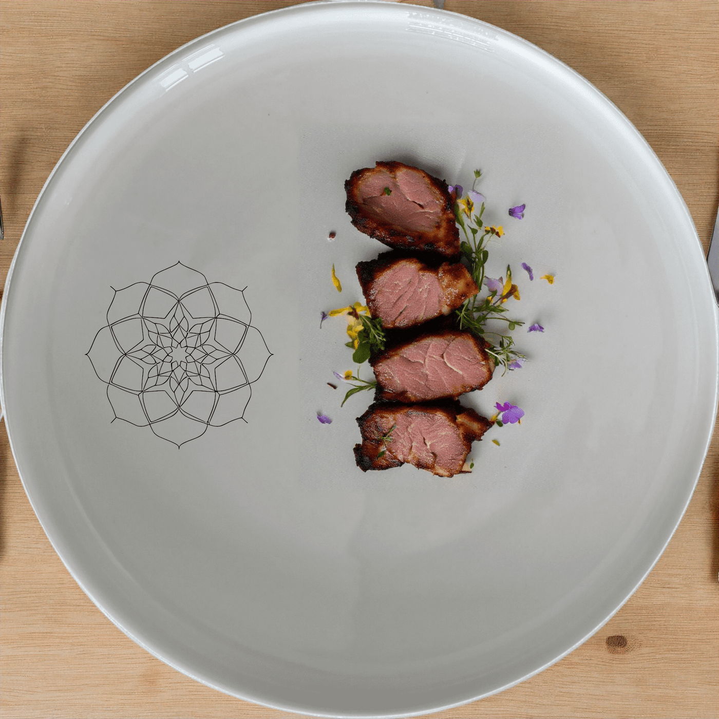 The Islamic Imagery Dinner Plate Set of 4 features elegant laser-etched designs on white ceramic plates, perfect for any dining occasion.