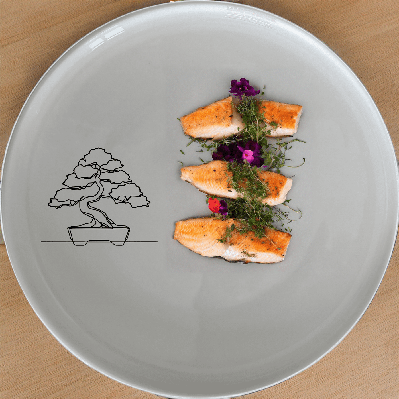 The Japanese Bonsai Tree Dinner Plate Set of 4 - Range 1 features a minimalist design perfect for any dining occasion.