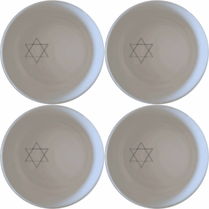 The Jewish Imagery Ceramic Bowl Set of 4 features a delicate Star of David design, perfect for everyday use or special occasions.