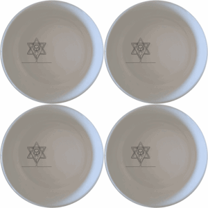 Jewish Imagery Flat Bowl Set of 4 features intricate designs perfect for any dining occasion.