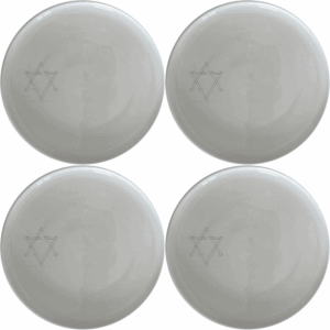 The Jewish Imagery Dinner Plate Set of 4 features a subtle yet meaningful design, perfect for everyday use or special occasions.