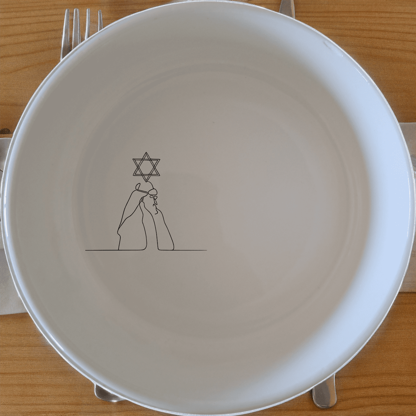 The Jewish Imagery Flat Bowl Set of 4 features a delicate, minimalist design that celebrates heritage and tradition, perfect for everyday use or special occasions.